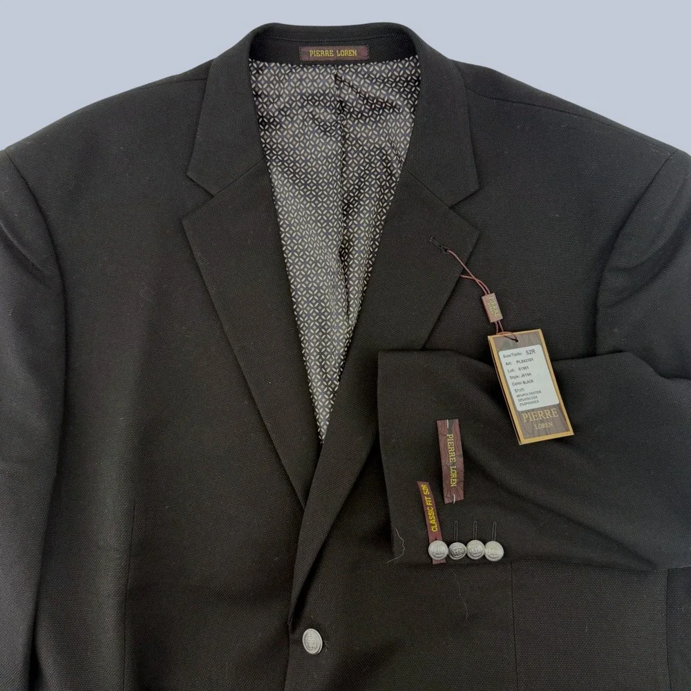 Pierre Loren Suit Jacket Mens 52R‎ Black George 2B Classic Fit Blazer J6194 NEW